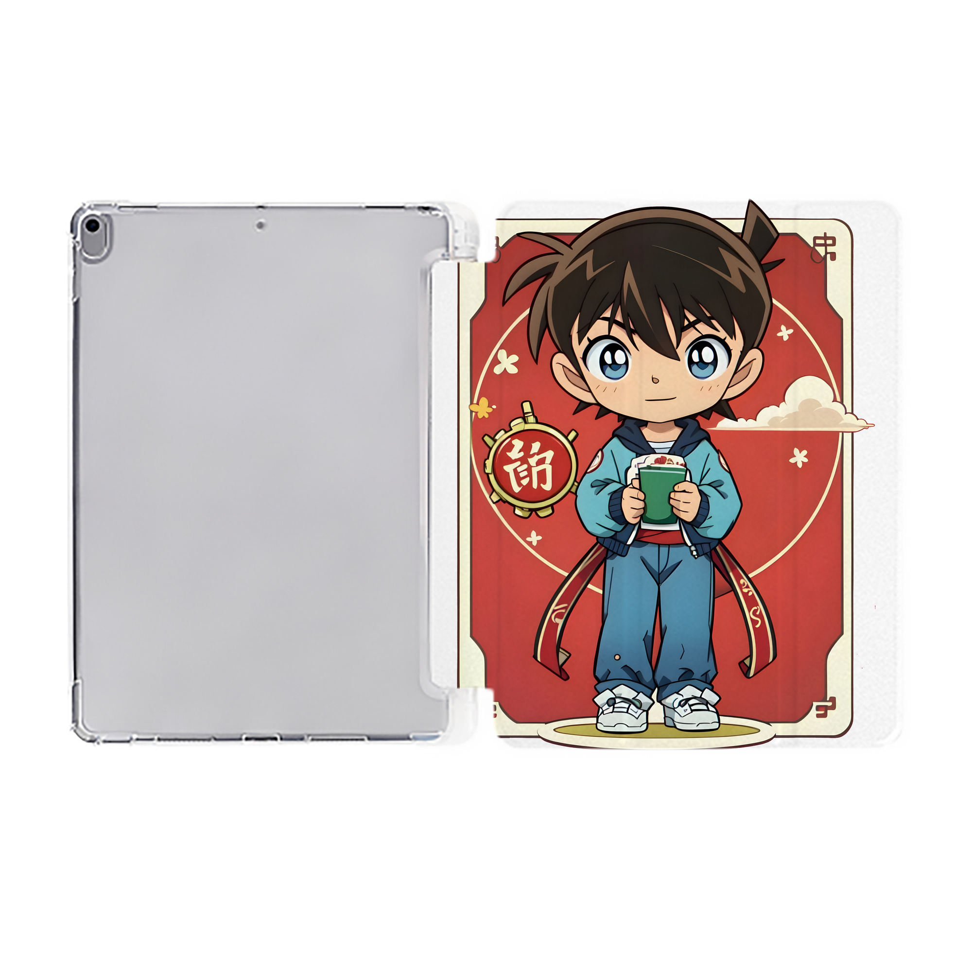 （画像用） 名探偵コナン 江戸川 コナン Detective Conan Conan Edogawa IPad ケース ペン収納付き 三つ折りスタンド PUレザー×シリコン 対応機種9.5/10.5/10.9インチ